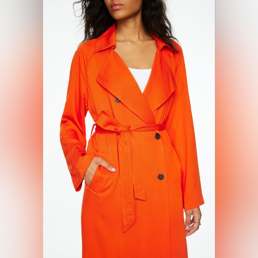 DYNAMITE Orange Double Breasted Belted Maxi Jacket Coat NWT